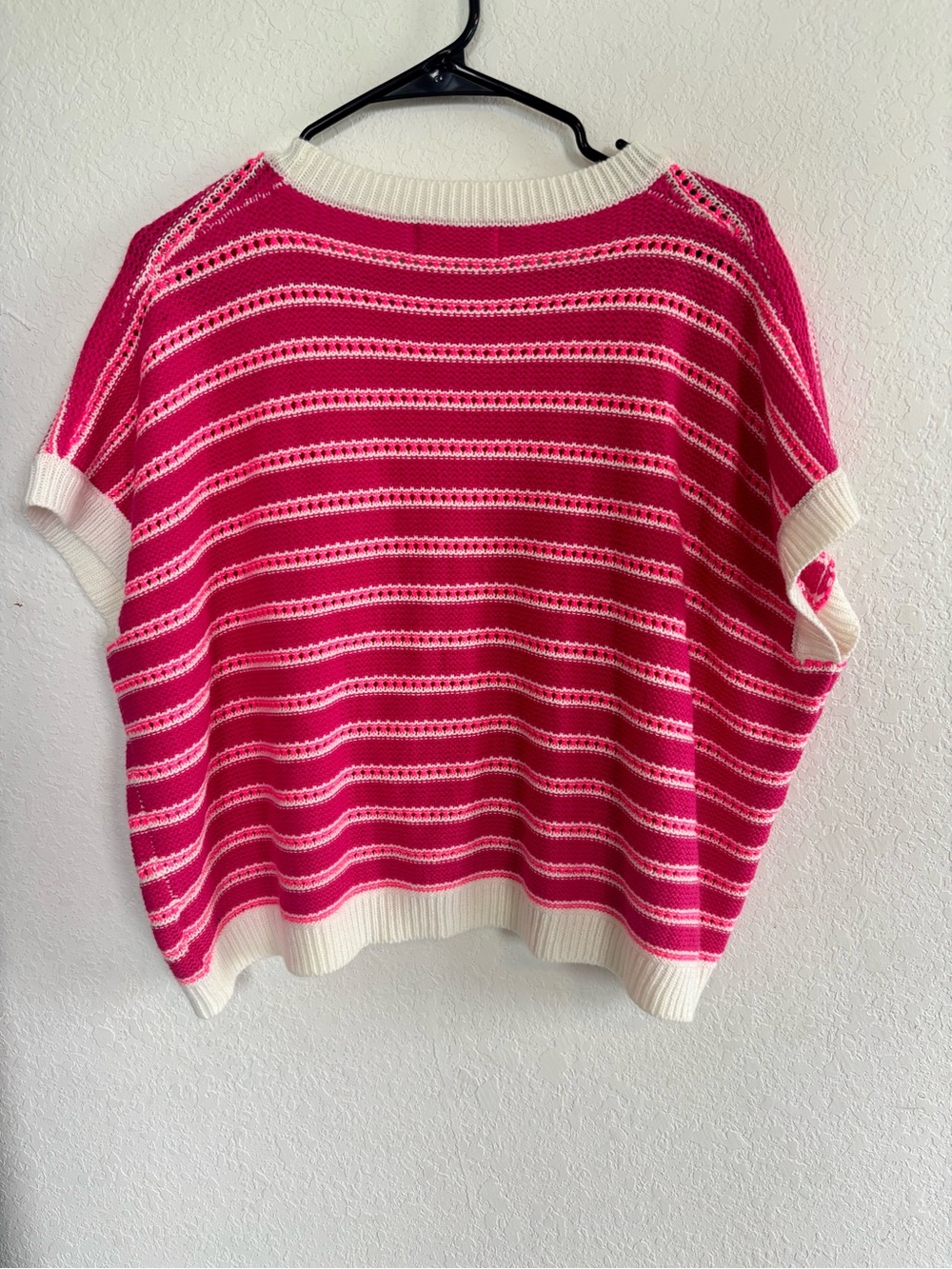 Women's Striped Crewneck Sweater in Pink with Cream Trim - Picture 3 of 3